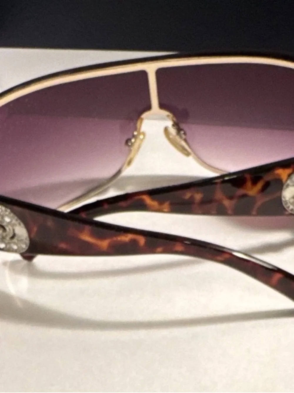 Women's Purple Shield Sunglasses with Tortoiseshell Arms